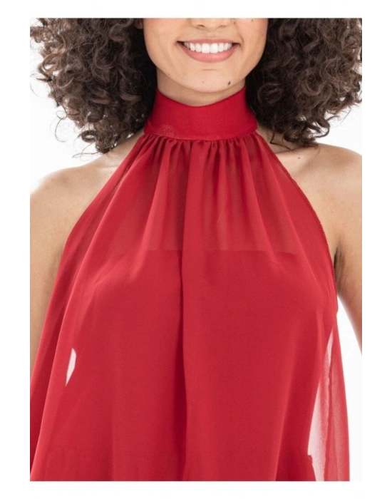 Kadın Boyundan Bağlamalı Şifonlu Kolsuz Fırsat Ürün Diz Üstü Elbise