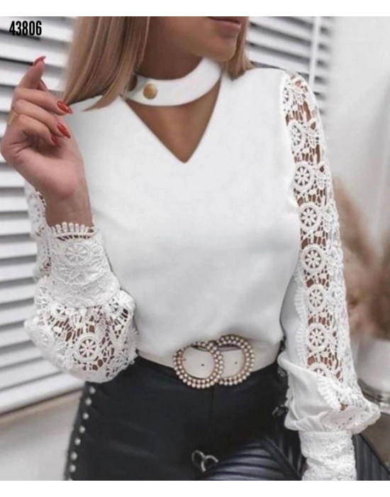 Kadın Boyundan Bağlamalı V Yaka Kolları Dantel Detay Fırsat ürünbluz