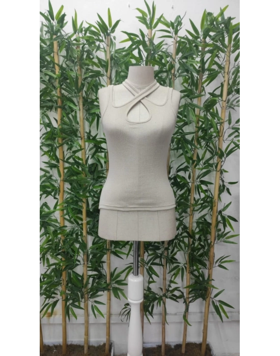 Kadın Boyundan çapraz Geçirmeli Göğüs Damla Detay Kaşkorse Bluz