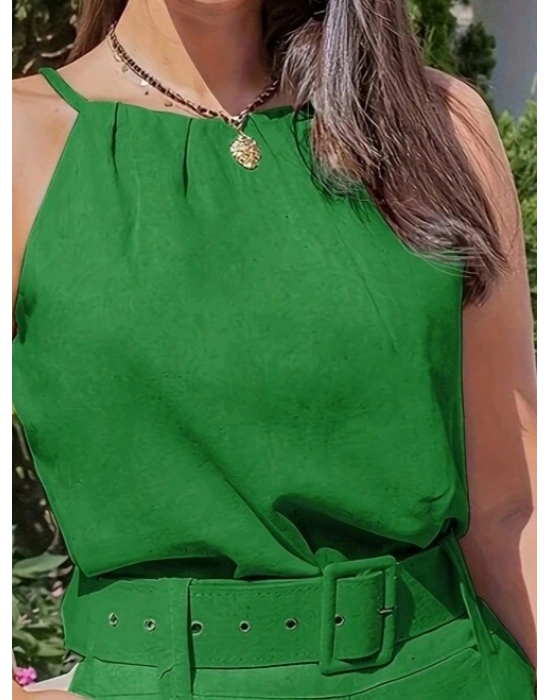 Kadın Boyundan Ip Askılı Bluz Ve Kısa Ikili Takım