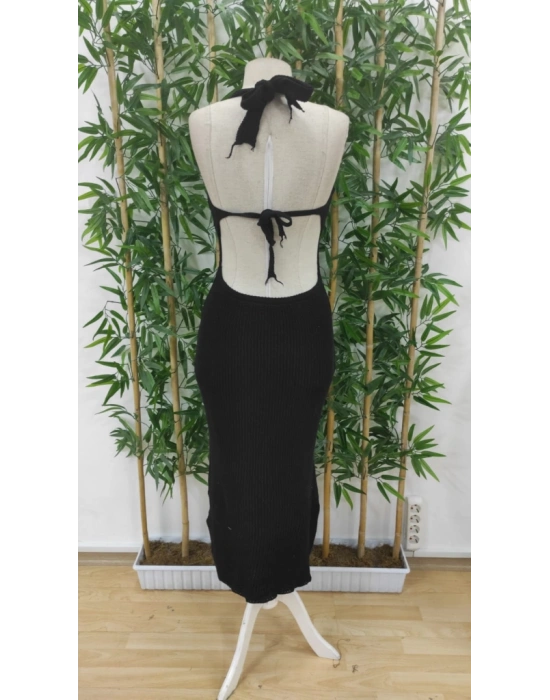 Kadın Boyundan Ve Sırttan Bağlamalı Dekolteli Triko Uzun Elbise