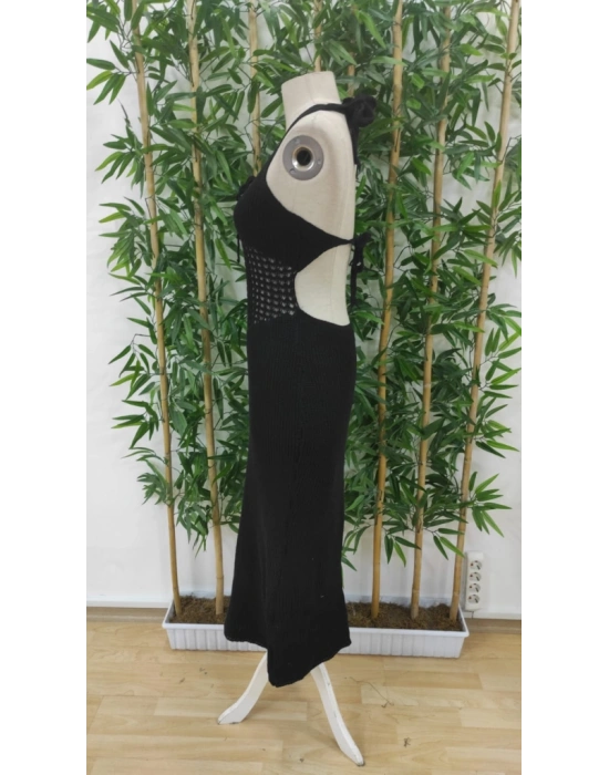 Kadın Boyundan Ve Sırttan Bağlamalı Dekolteli Triko Uzun Elbise