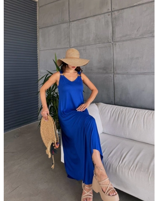 Kadın çan Dokuma Kumaş V Yaka Asimetrik Kesim Elbise