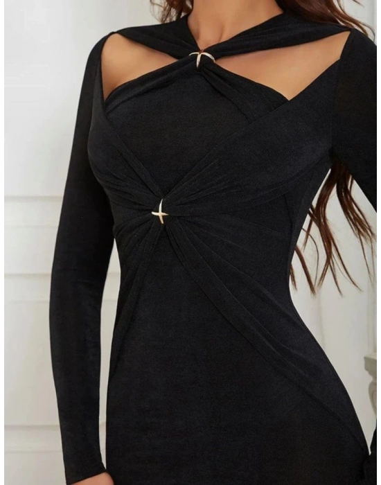 Kadın çapraz Omuz Dekolteli Toka Detay Fırsat ürün axi Boy Elbise