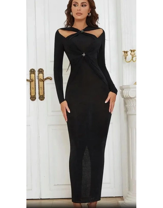 Kadın çapraz Omuz Dekolteli Toka Detay Fırsat ürün axi Boy Elbise