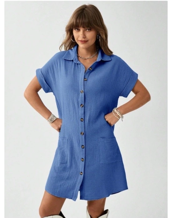 Kadın Cep Detay üslin Kumaş ini Gömlek Elbise