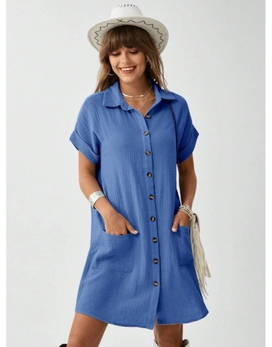 Kadın Cep Detay üslin Kumaş ini Gömlek Elbise