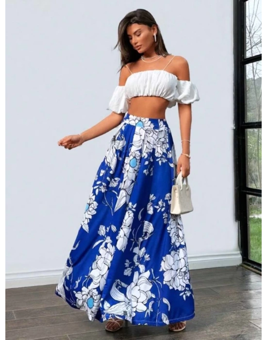 Kadın çiçek Baskılı axi Boy Süprem Etek
