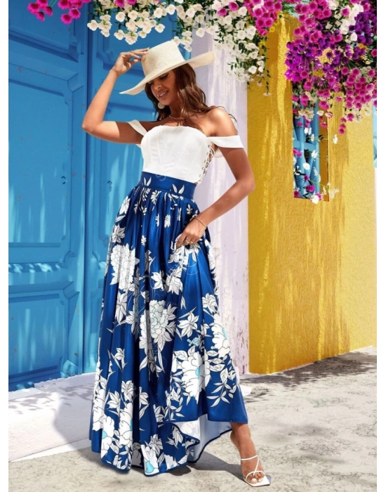 Kadın çiçek Baskılı axi Boy Süprem Etek
