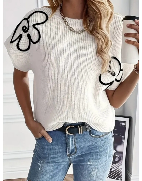 Kadın çiçek Detaylı Triko Bluz