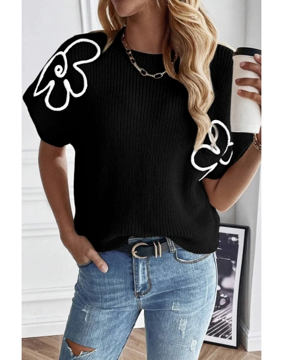 Kadın çiçek Detaylı Triko Bluz