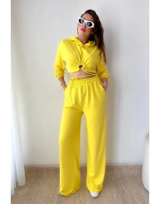 Kadın Crop Bağlama Detaylı Eşofman Takımı