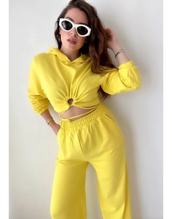 Kadın Crop Bağlama Detaylı Eşofman Takımı