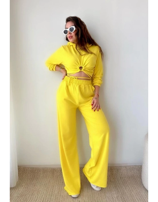 Kadın Crop Bağlama Detaylı Eşofman Takımı