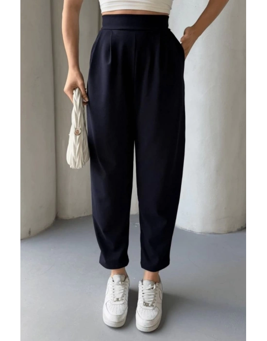 Kadın Scuba Krep Likralı Yan Fermuarlı Lastikli Harem Pantolon