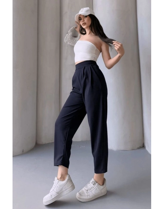Kadın Scuba Krep Likralı Yan Fermuarlı Lastikli Harem Pantolon