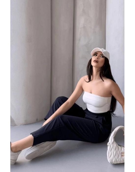 Kadın Scuba Krep Likralı Yan Fermuarlı Lastikli Harem Pantolon