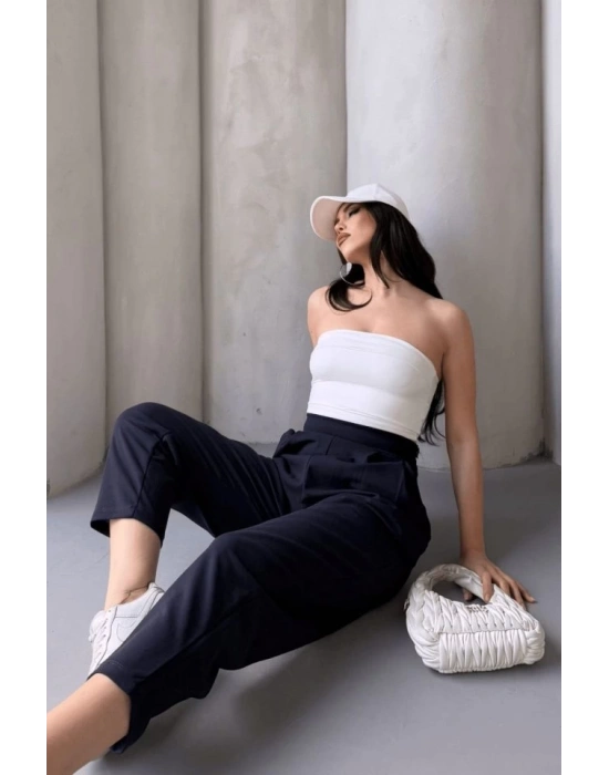 Kadın Scuba Krep Likralı Yan Fermuarlı Lastikli Harem Pantolon