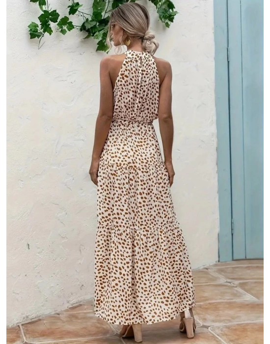 Kadın Daire Yakalı Beli Lastikli Desenli Süprem Elbise