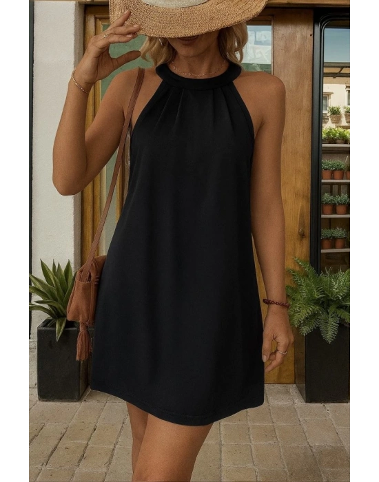 Kadın Daire Yakalı Omuzlardan Açık Sırt Dantel Detaylı Janjan Krep Elbise