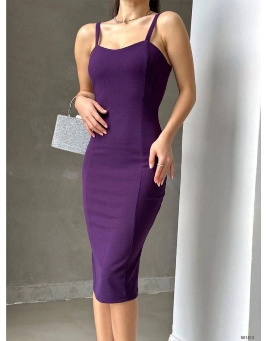 Kadın Dalgıç Krep Kumaş Askılı Midi Boy Elbise