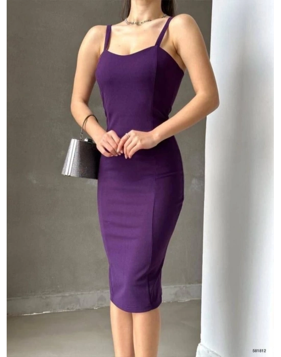 Kadın Dalgıç Krep Kumaş Askılı Midi Boy Elbise