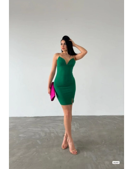 Kadın Dalgıç Krep Kumaş Askılı Mini Elbise