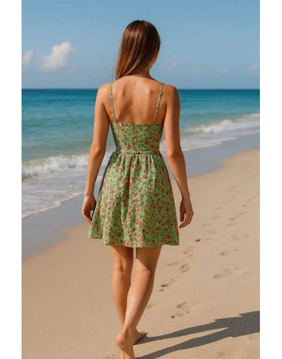 Kadın Dalgıç Krep Kumaş Karın Bölgesinde Dekolte Detaylı Mini Boy Desenli Elbise