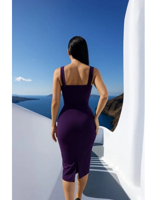 Kadın Dalgıç Krep Kumaş Yırtmaç Detaylı Midi Boy Elbise