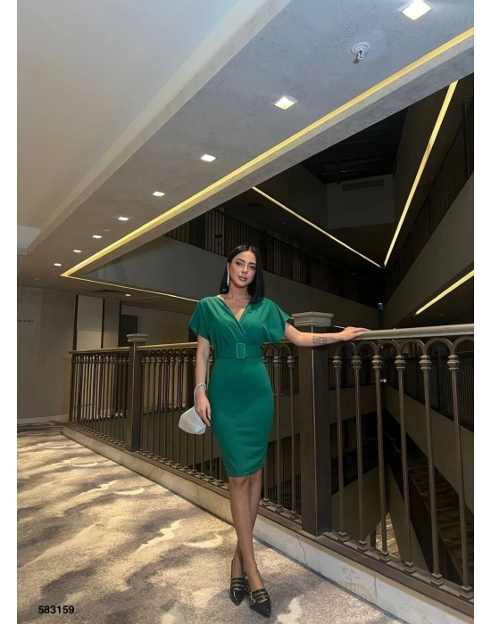 Kadın Dalgıç Krep V Yaka Ve ırt Dekolte Detaylı Elbise