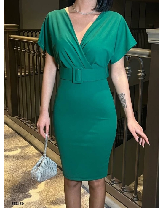 Kadın Dalgıç Krep V Yaka Ve ırt Dekolte Detaylı Elbise