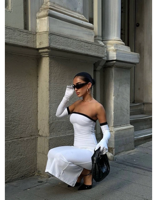 Kadın Dalgıç Kumaş Askısız Yırtmaç Detaylı Elbise