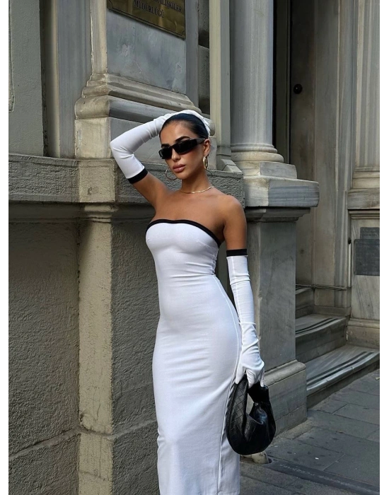 Kadın Dalgıç Kumaş Askısız Yırtmaç Detaylı Elbise