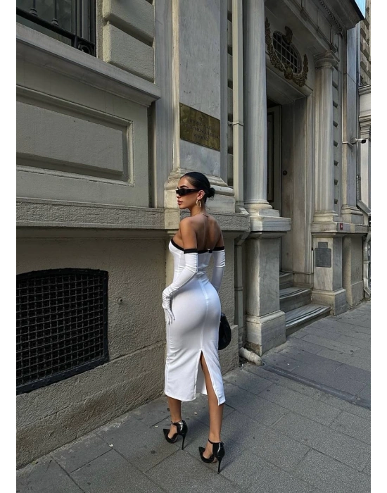 Kadın Dalgıç Kumaş Askısız Yırtmaç Detaylı Elbise