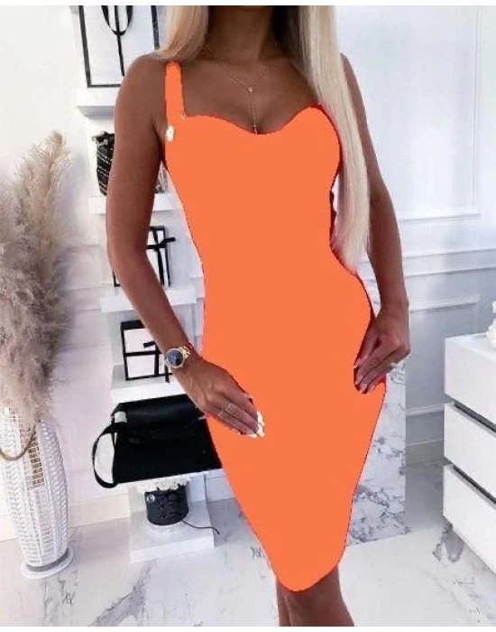 Kadın Dalgıç Kumaş Düğmeli Fermuarlı Askılı Elbise