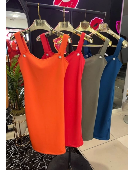 Kadın Dalgıç Kumaş Düğmeli Fermuarlı Askılı Elbise