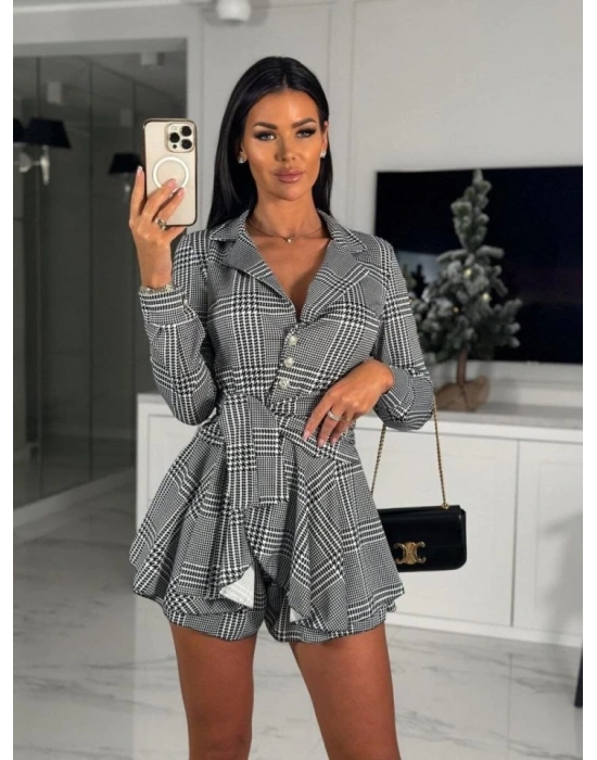 Kadın Dalgıç Kumaş Ekose Baskı şort Elbise