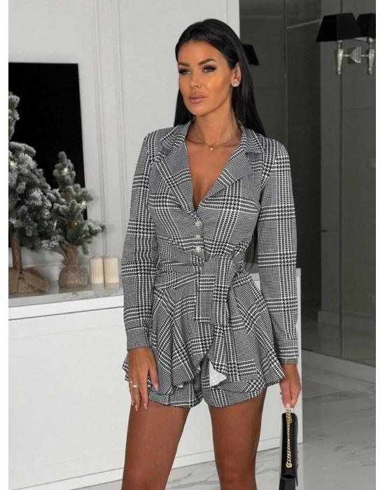 Kadın Dalgıç Kumaş Ekose Baskı şort Elbise