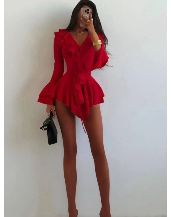 Kadın Dalgıç Kumaş Fırfırlı Elbise