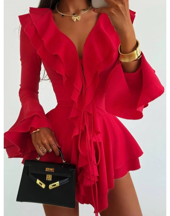 Kadın Dalgıç Kumaş Fırfırlı Elbise