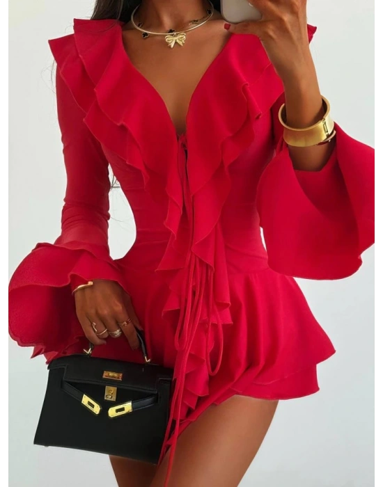 Kadın Dalgıç Kumaş Fırfırlı Elbise