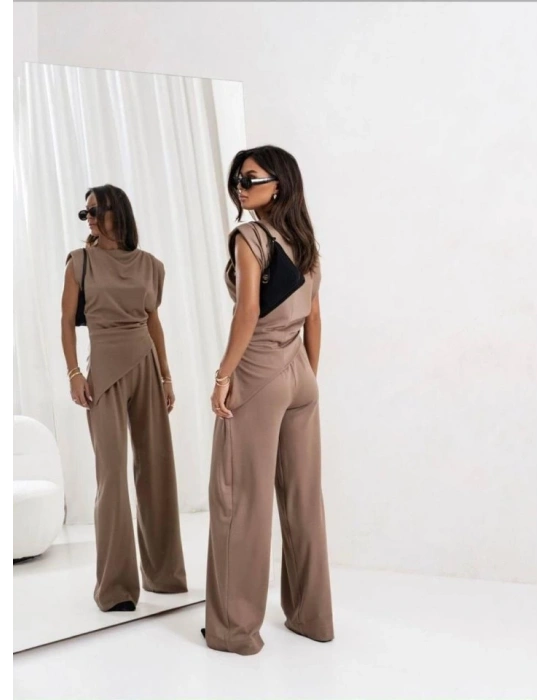 Kadın Dalgıç Kumaş ıfır Kol Bluz Ve Bol Kesim Pantolon Ikili Takım