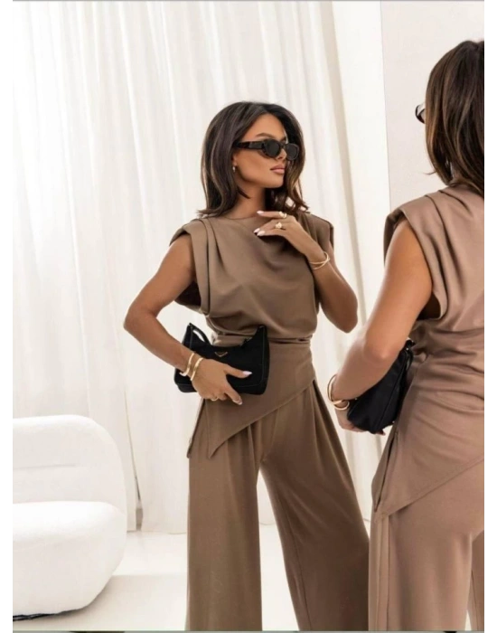 Kadın Dalgıç Kumaş ıfır Kol Bluz Ve Bol Kesim Pantolon Ikili Takım