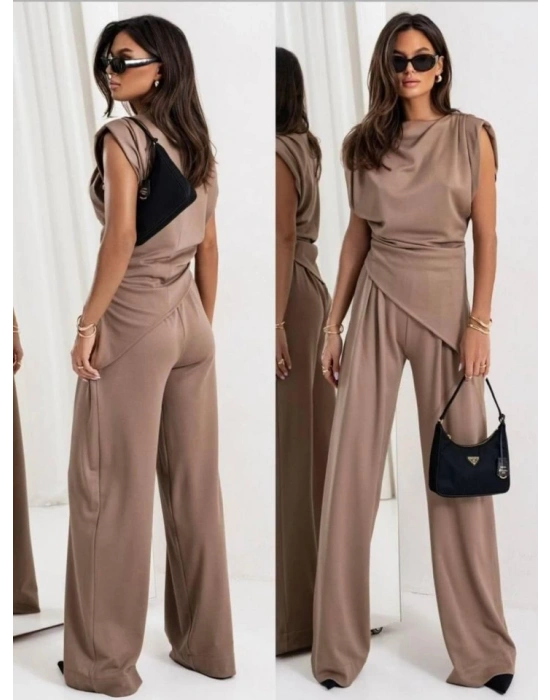 Kadın Dalgıç Kumaş ıfır Kol Bluz Ve Bol Kesim Pantolon Ikili Takım