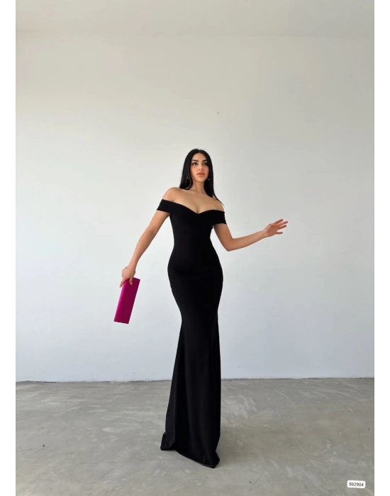 Kadın Dalgıç Kumaş Kayık Yaka Ve Dekolte Detaylı Elbise