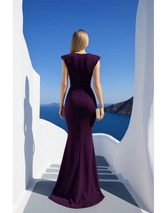 Kadın Dalgıç Kumaş V Yaka Fırfır Detaylı axi Boy Elbise