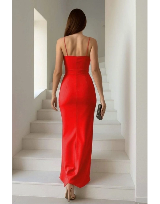 Kadın Dalgıç Kumaş V Yaka Yırtmaç Detaylı Maxi Boy Elbise