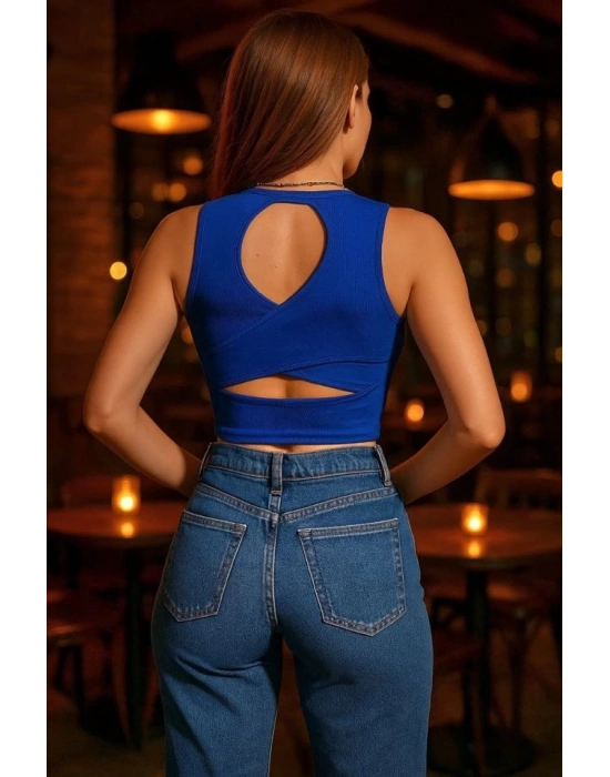 Kadın Damla Sırt Dekolte Çapraz Detay Kolsuz Triko Bluz