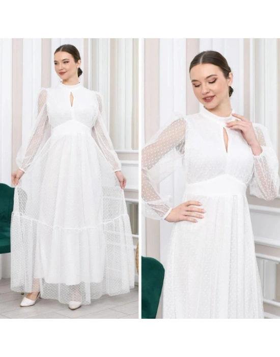 Kadın Damla Yaka ırt Dekolteli Astarlı Tül Elbise