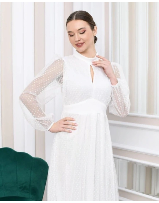 Kadın Damla Yaka ırt Dekolteli Astarlı Tül Elbise